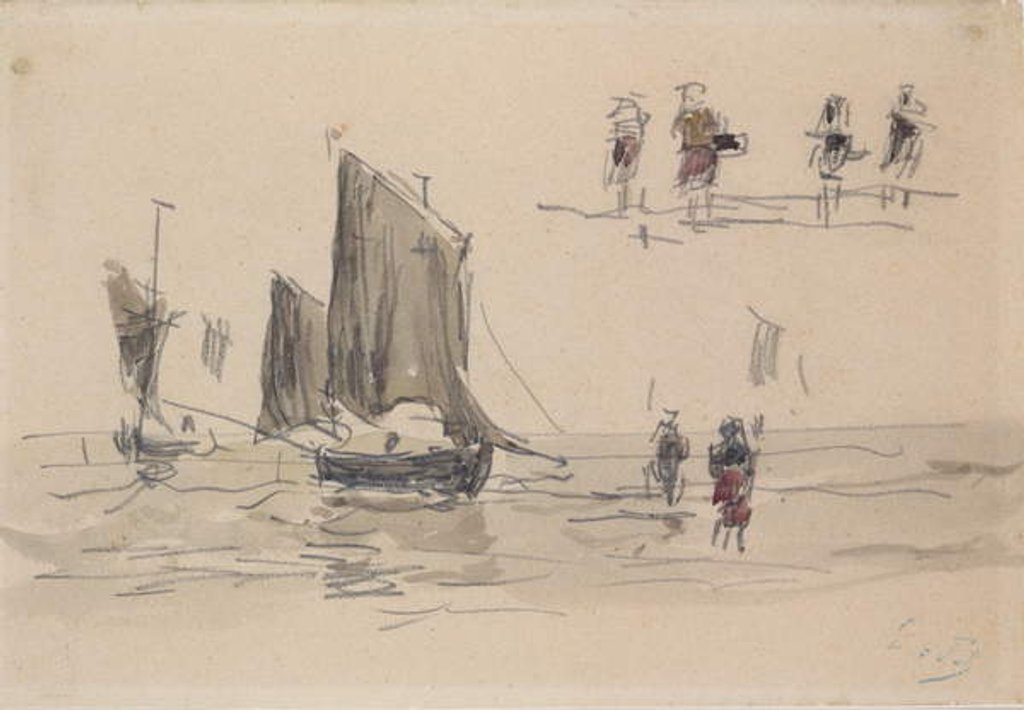 Detail of Boats and Fishermen by Eugene Louis Boudin