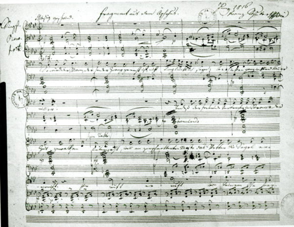 Detail of Autograph score of 'Fragment aus dem Aischylos' by Franz Schubert text by Johann Mayrhofer 1816 by Anonymous