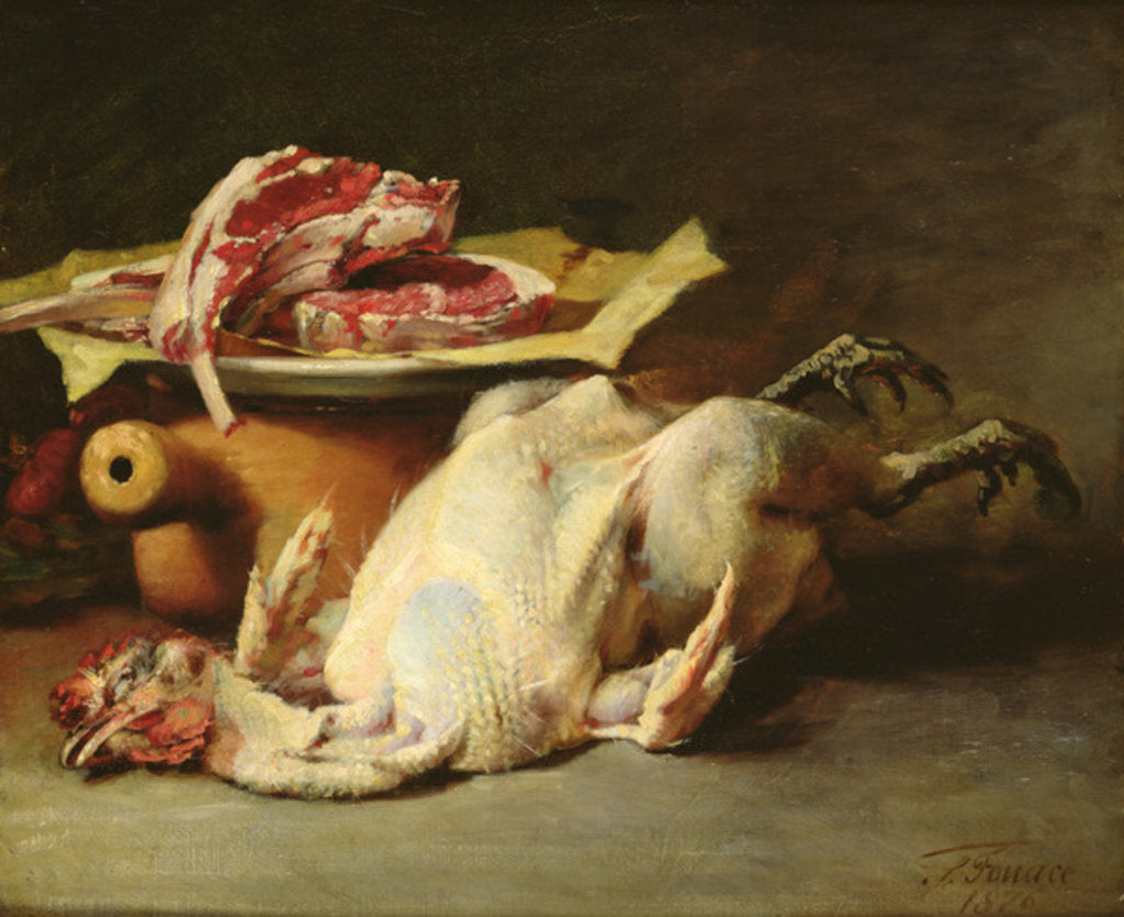 Detail of Still Life of a Chicken and Cutlets, 1876 by Guillaume Romain Fouace
