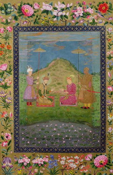 Detail of Ms E-14 Humayun and Akbar with a vizier by Indian School