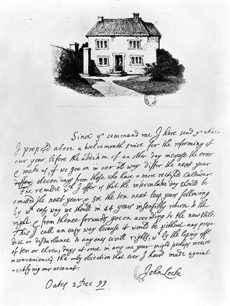Detail of Facsimile of a letter illustrating the house in which Locke was born in Wrington, Somerset by John Locke