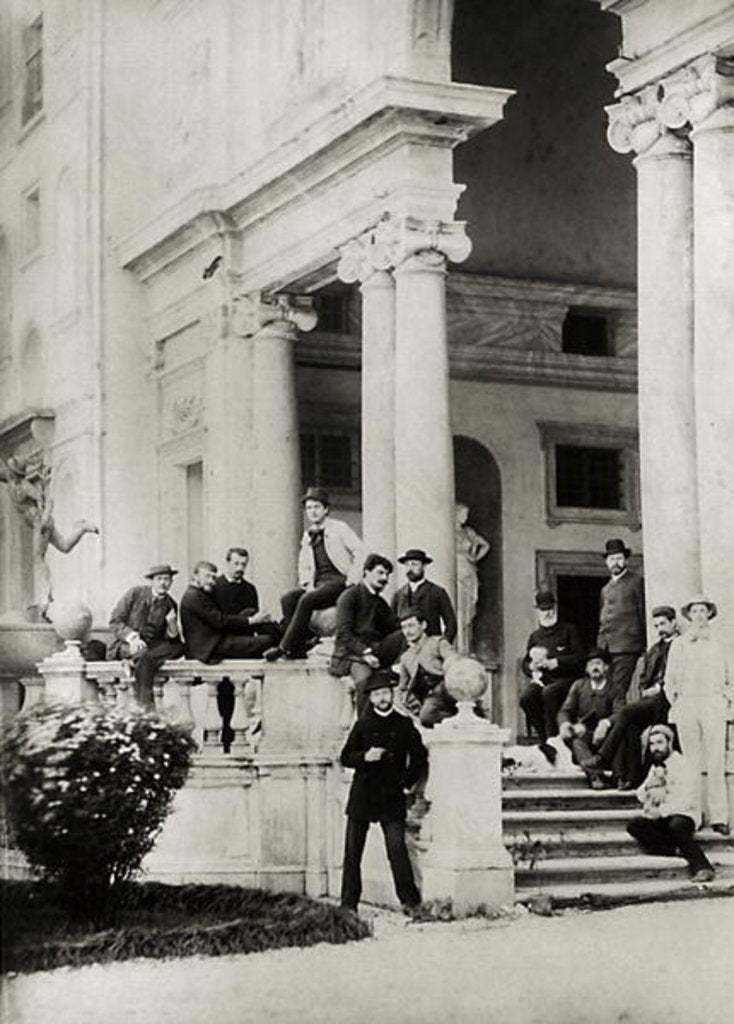 Detail of Residents of Villa Medici in Rome, photo sent and dedicated by Claude Debussy to his parents, 1884-85 by French Photographer