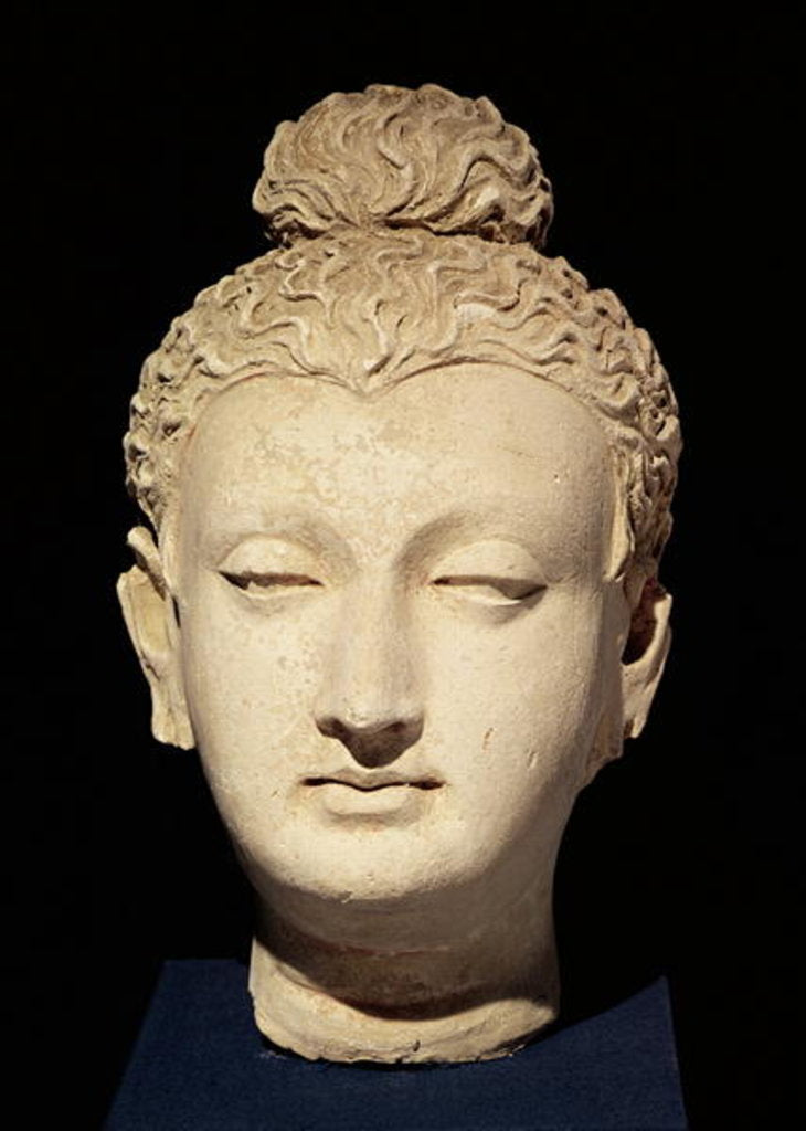 Detail of Head of a Buddha, Greco-Buddhist style, from Hadda by Afghan School