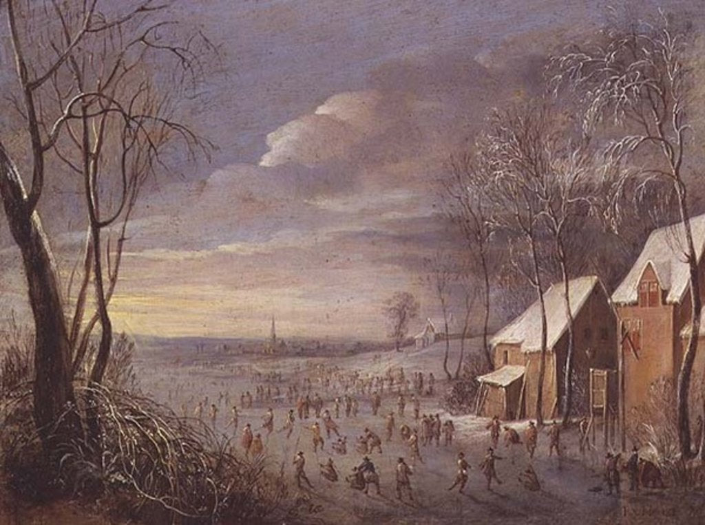 Detail of Skating Scene or, Snow Effect by Robert van den Hoecke