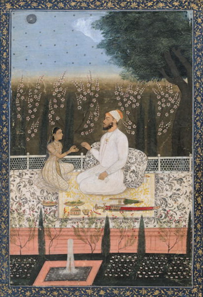 Detail of Couple on a Terrace in a Garden by Indian School