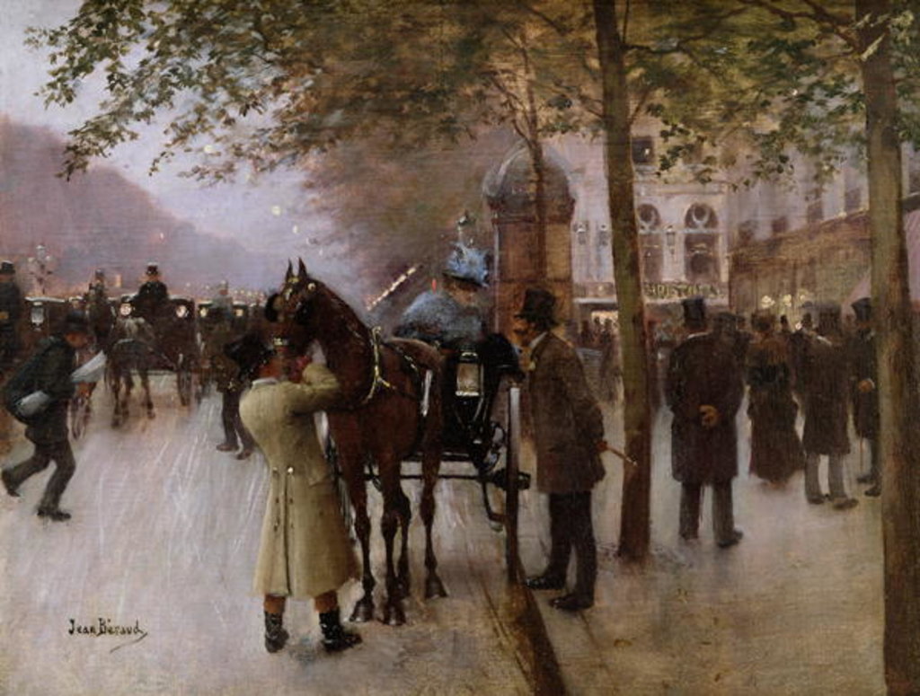 Detail of The Boulevards, Evening in Front of the Cafe Napolitain, late 19th century by Jean Beraud