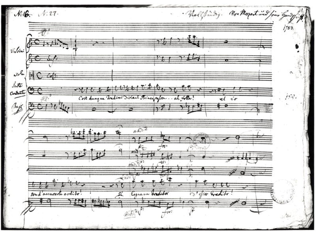 Detail of Cosi Dunque Tradisci..., recitative and aria, 1783 by Wolfgang Amadeus Mozart