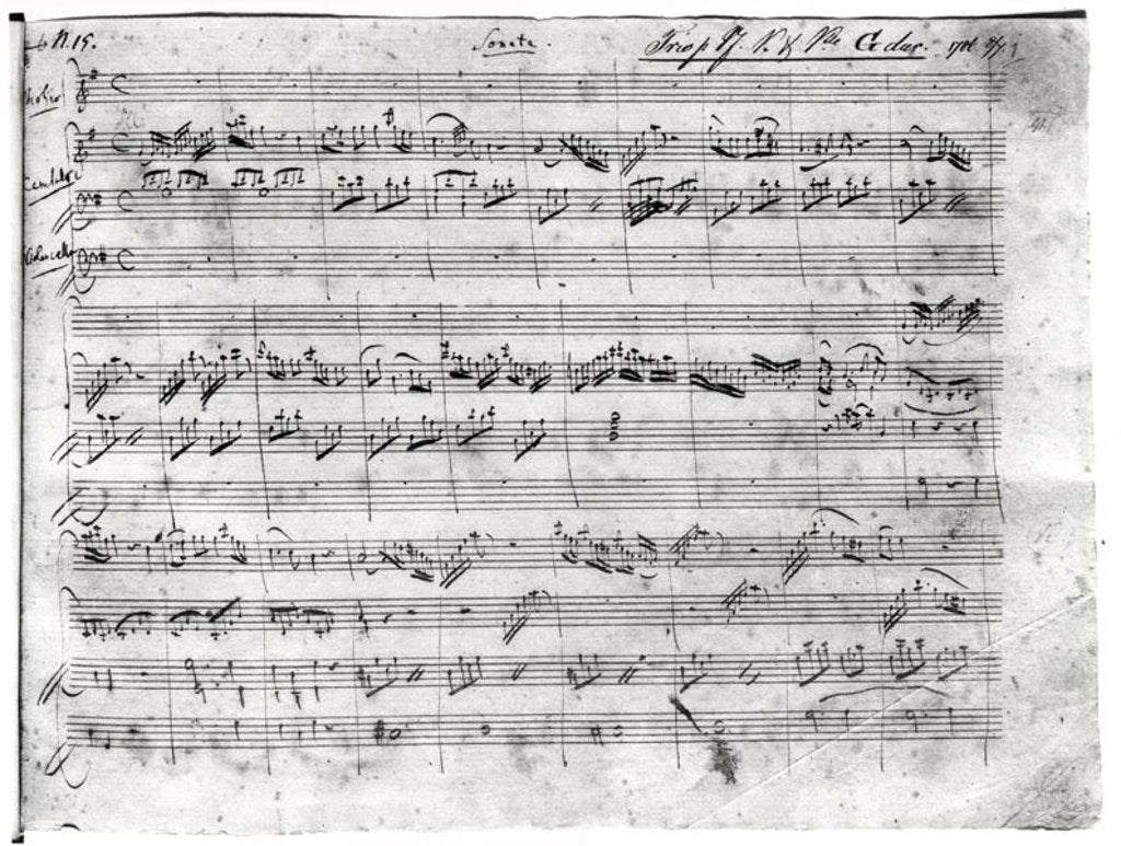 Detail of Trio in G major for violin, harpsichord and violoncello 1786 by Wolfgang Amadeus Mozart