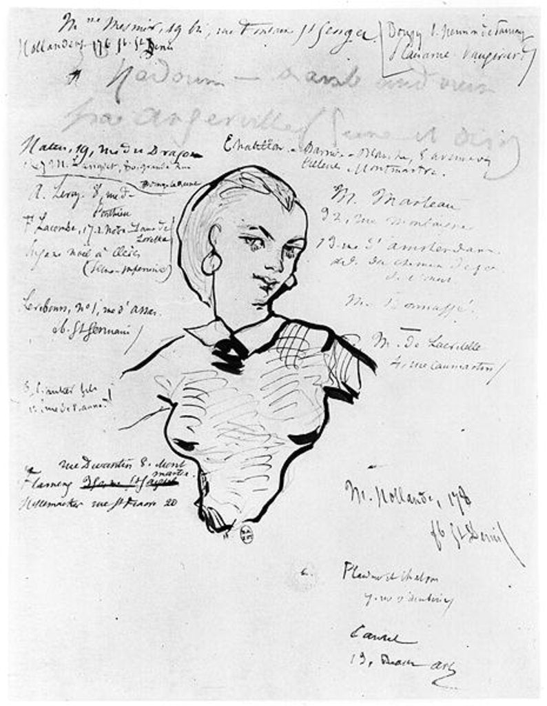 Detail of Portrait of Jeanne Duval with notes by Auguste Poulet-Malassis 1858-60 by Charles Pierre Baudelaire