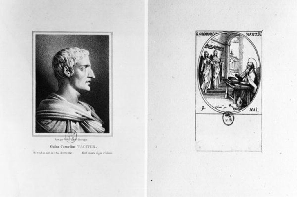 Detail of Gaius Cornelius Tacitus engraved by Julien and St. Gregory of Nazianzus engraved by Israel by School French