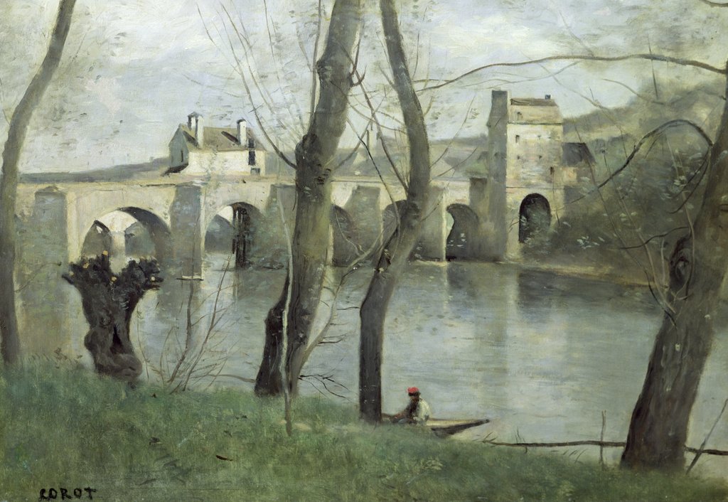 Detail of The Bridge at Mantes by Jean Baptiste Camille Corot