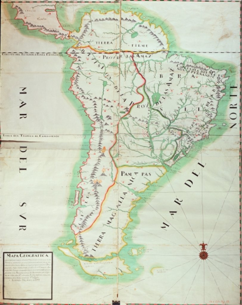Detail of Map of South America, 1777 by Spanish School