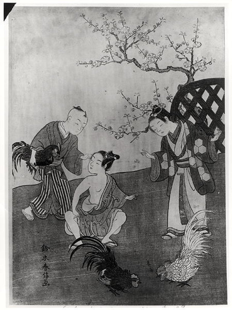 Detail of The Cockfight by Suzuki Harunobu