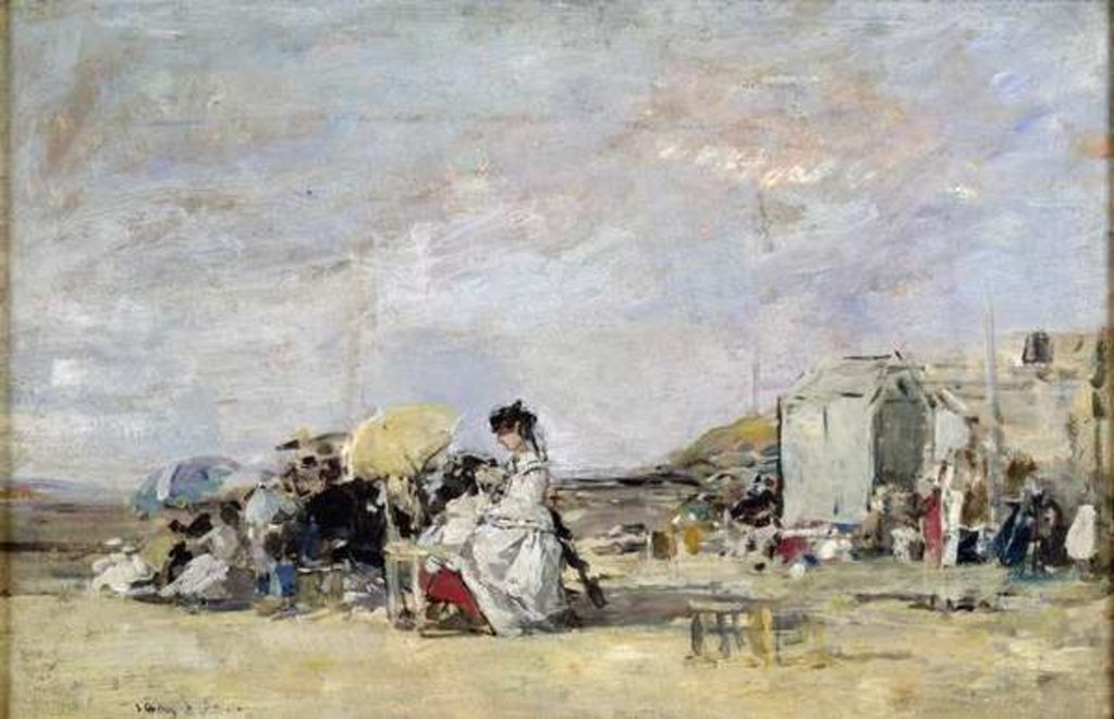 Detail of Woman in White on the Beach at Trouville, 1869 by Eugene Louis Boudin