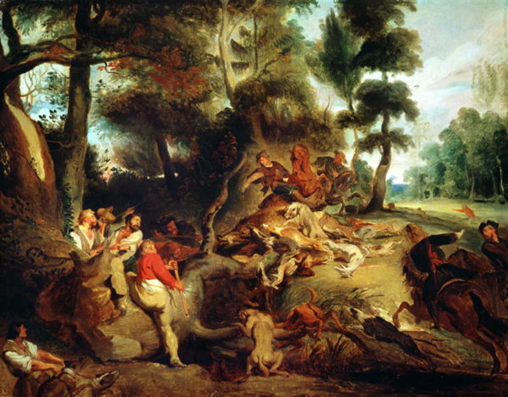 Detail of The Wild Boar Hunt, after a painting by Rubens, c.1840-50 by Ferdinand Victor Eugene Delacroix