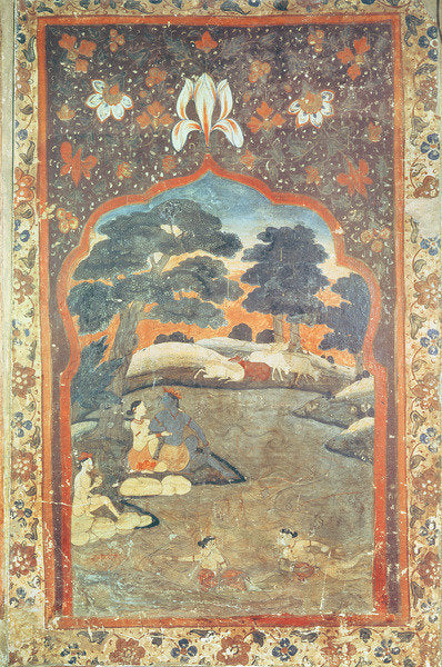 Detail of Krishna and Radha Beside a River, Pahari School by Indian School