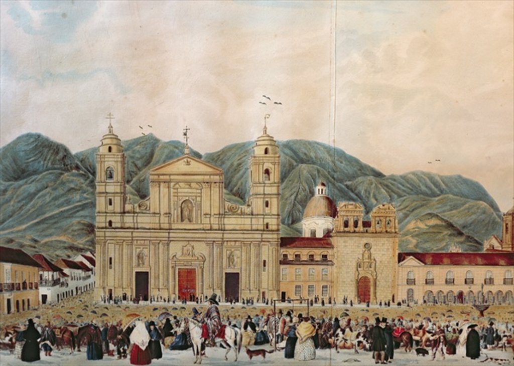 Detail of The Plaza de Bolivar, Bogota, 1837 by J. Castillo