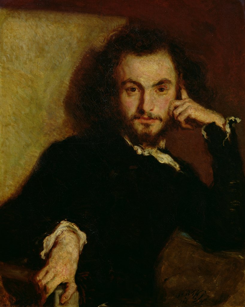Detail of Portrait of Charles Baudelaire 1844 by Emile Deroy