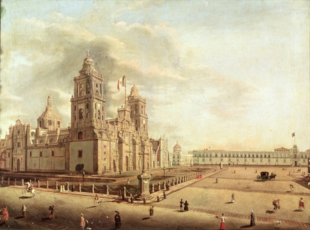 Detail of The Catedral Metropolitana and the Palacio Nacional by Pedro Gualdi