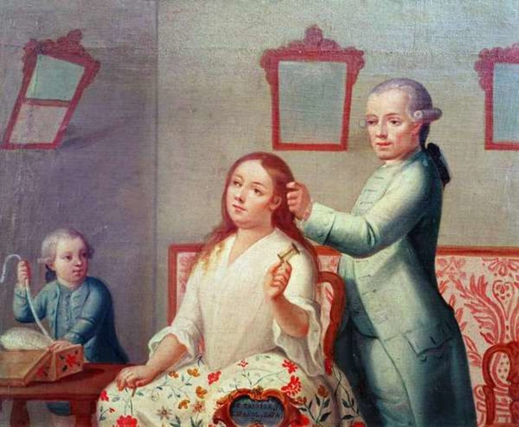 Detail of A Spanish Man and his Pure-Bred Mexican Wife, from a series on mixed race marriages in Mexico by Mexican School