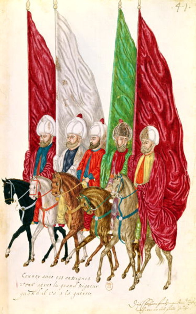 Detail of Fol.41 Men with Standards Following the Seigneur to War by School French