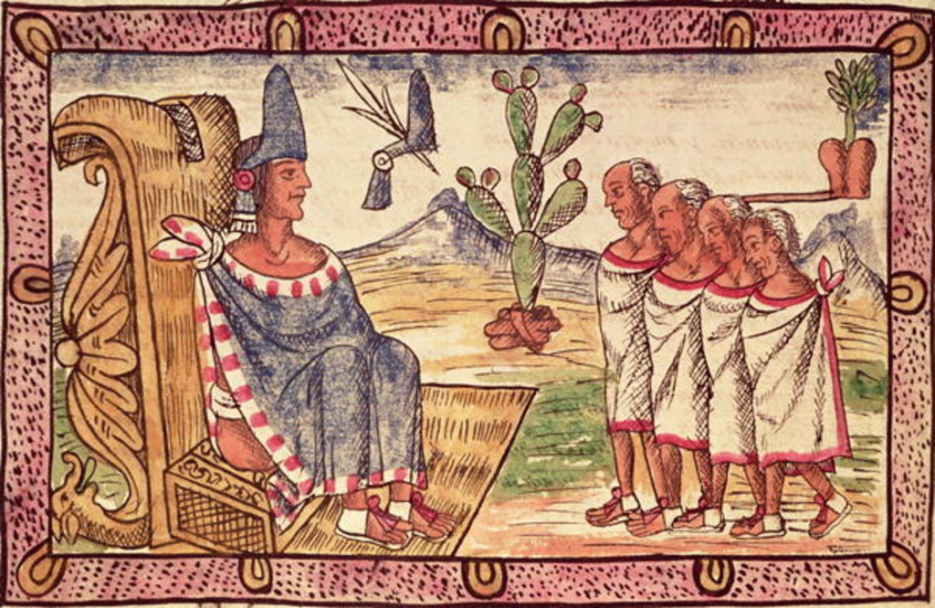 Detail of Fol.156v Montezuma II and his envoys to the Spanish conquerors, 1579 by Diego Duran