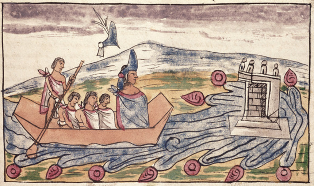Detail of Fol. 192v Montezuma II leaving rapidly after hearing of the landing of the Spanish, 1579 by Diego Duran