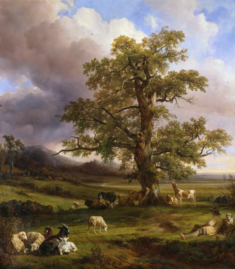 Detail of Animals Resting around a Large Oak Tree, 1842 by Jacques Raymond Brascassat