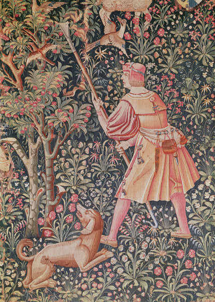 Detail of A man gathering pears with a hoe by French School