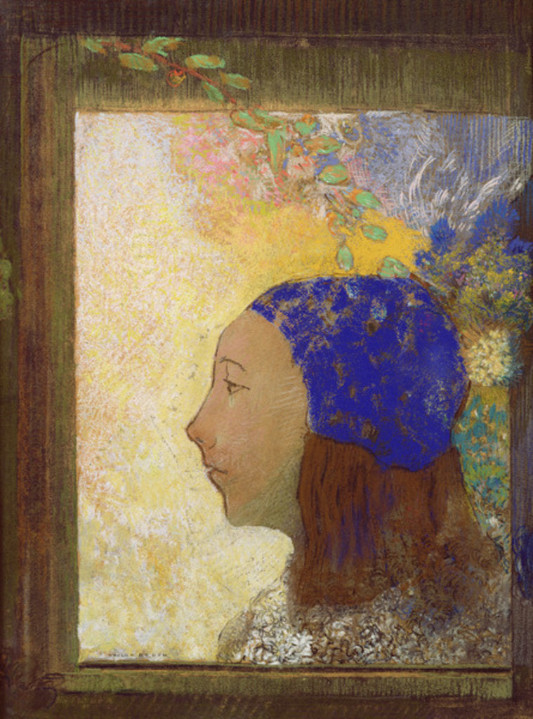 Detail of Young Girl in a Blue Bonnet, after 1890 by Odilon Redon