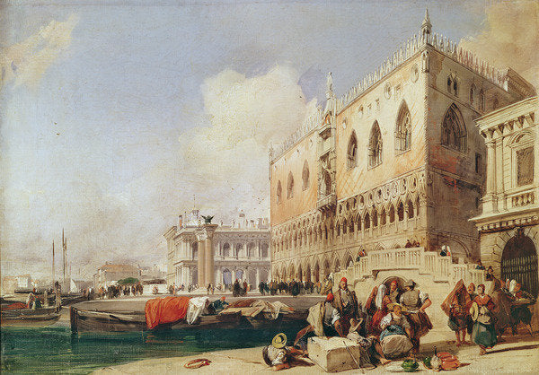 Detail of View of Venice. The Riva degli Schiavoni and the Doge's Palace by Richard Parkes Bonington