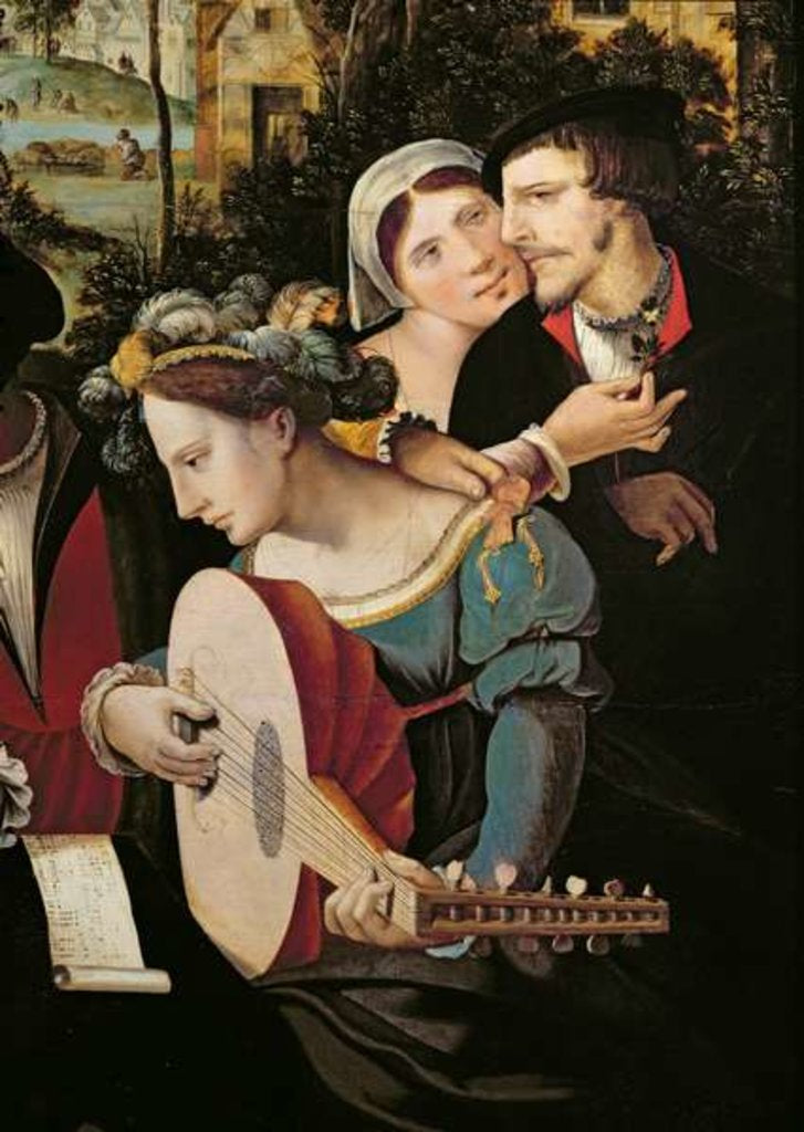 Detail of A couple and a lute player. Detail of the prodigal child in courtesans. by Flemish School
