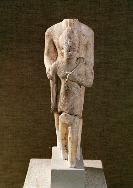 Detail of Amun protecting Amenhotep III from the Temple of Amun, Karnak by Egyptian 18th Dynasty