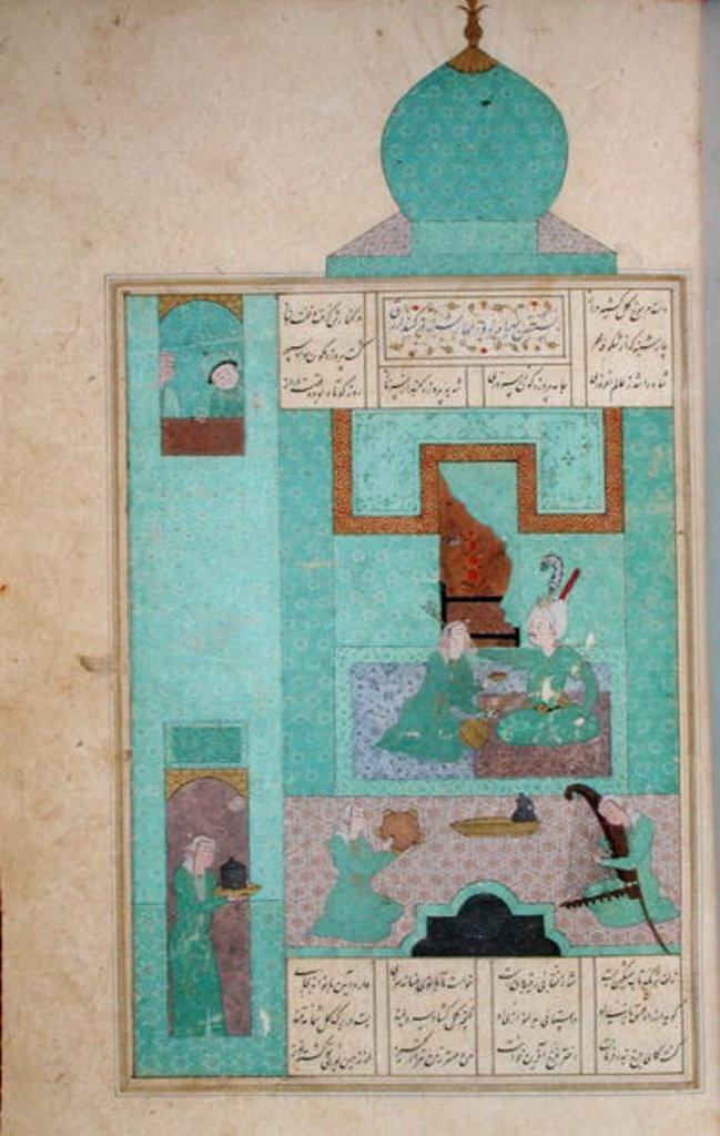 Detail of Ms D-212 fol.216a Bahram Visits a Princess in the Turquoise Pavilion by Persian School