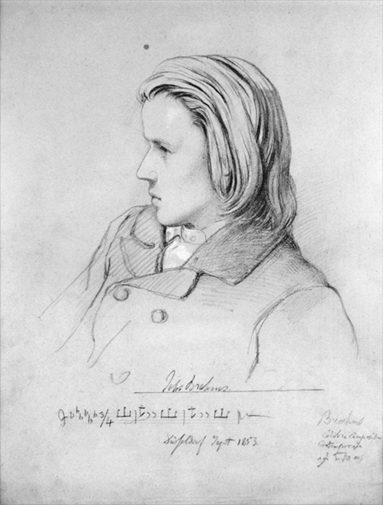 Detail of Johannes Brahms aged twenty, 1853 by Jean Joseph Bonaventure Laurens