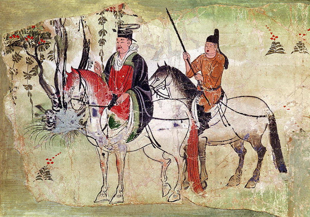Detail of Two Horsemen in a Landscape or, The Boddhisatva and his Equerry, Tang Period by School Chinese