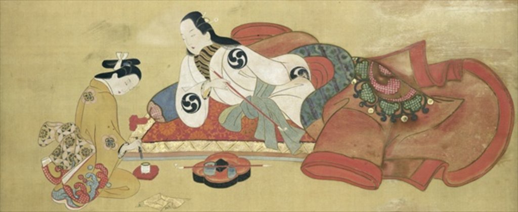 Detail of A Man Smoking and his Servant by Japanese School