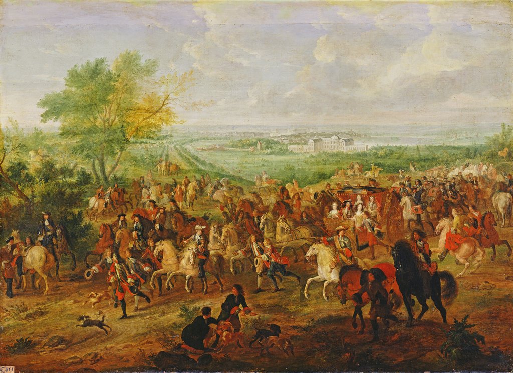 Detail of Promenade of Louis XIV before the Palace of Clagny, c. 1680 by French School