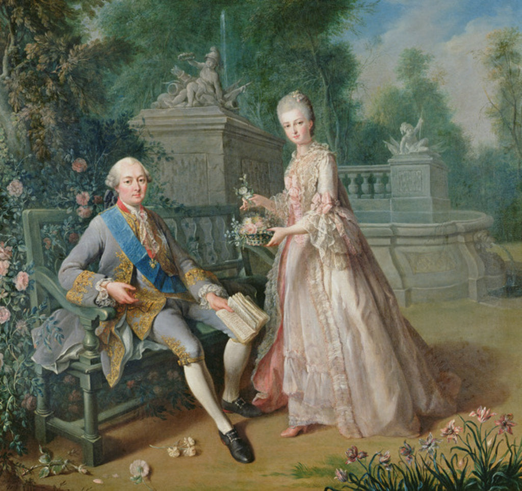 Detail of Louis Jean Marie de Bourbon, Duc de Penthievre with his daughter, Louise-Marie Adelaide by Jean Baptiste (1728-1806) Charpentier