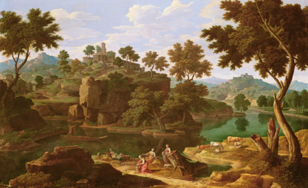 Detail of Landscape with a River by Etienne Allegrain