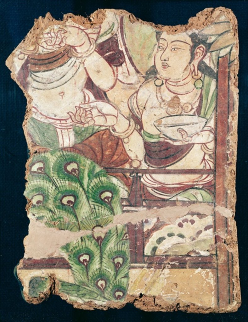 Detail of Fragment depicting a Buddhist paradise, from Duldur-Aqur, Xinjiang, c.700 AD by Chinese School