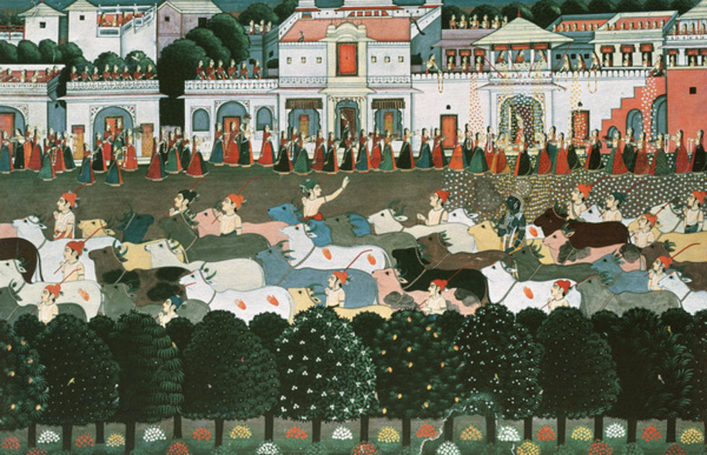 Detail of Returning to the Cowshed 8:l'heure du retour a l'etable; by Indian School