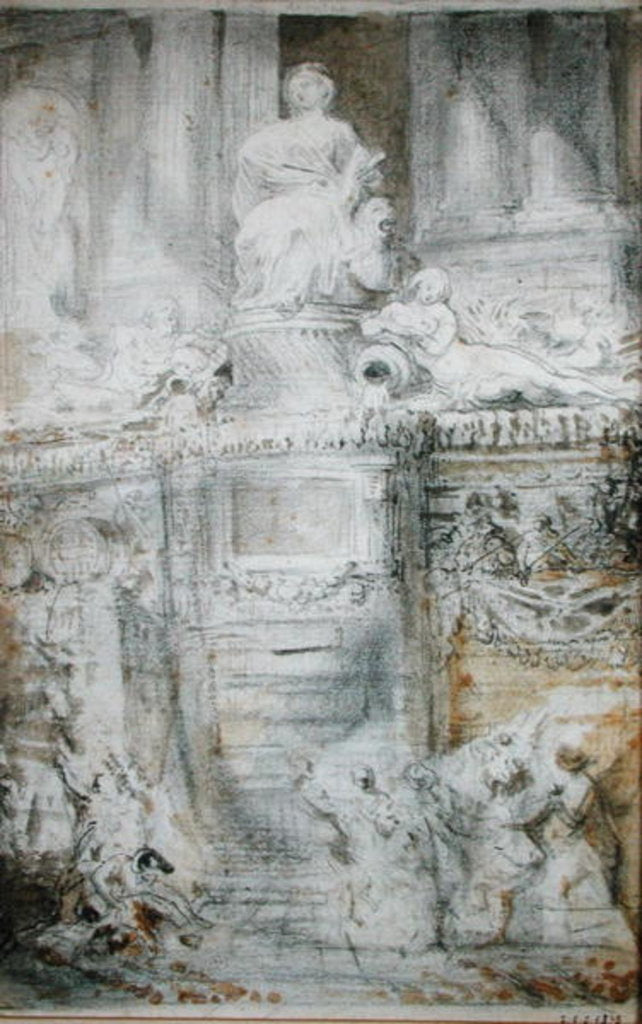 Detail of The Fountain on the Rue de Grenelle, 1777 by Gabriel de Saint-Aubin