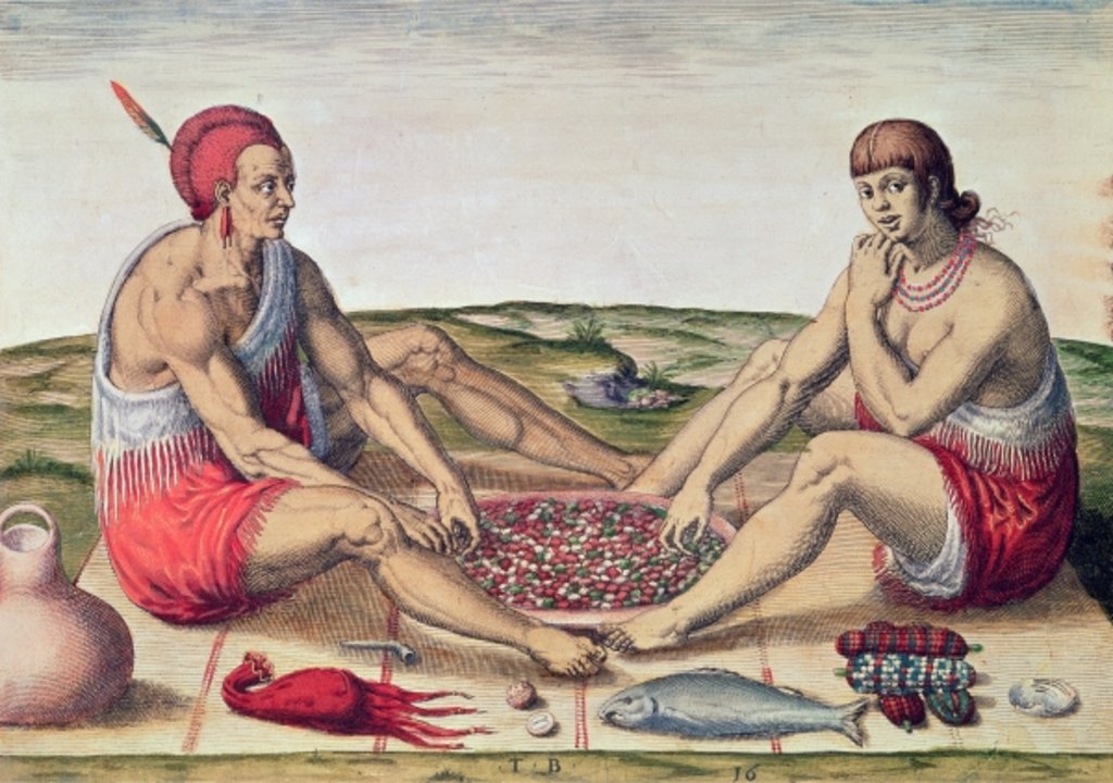 Detail of Indians eating a meal, page 77 from 'Admiranda Narratio...' by John White