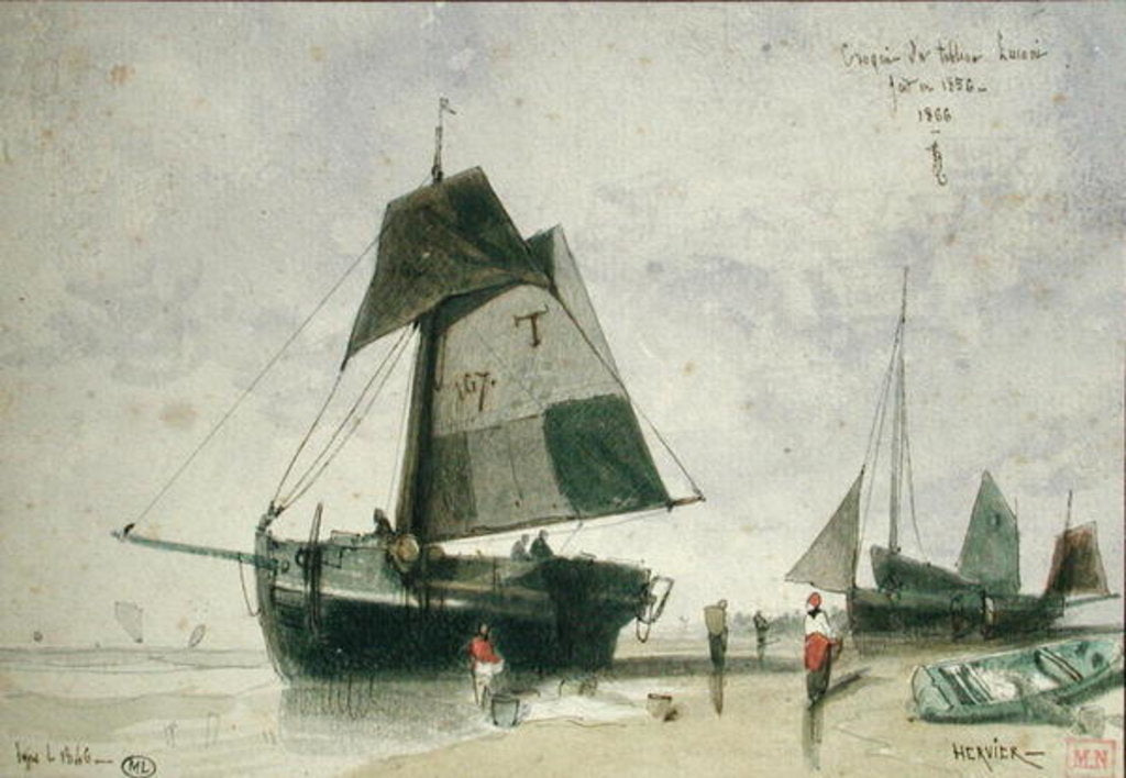 Detail of Two Fishing Boats, 1856 by Louis Adolphe Hervier