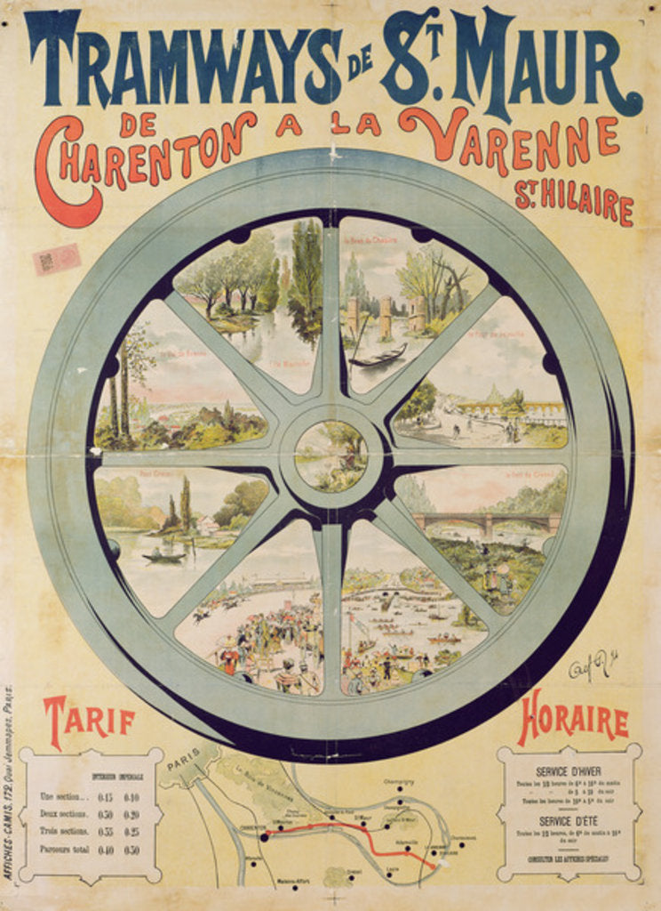 Detail of Poster advertising the Tramways de St. Maur from Charenton to La Varenne-Saint-Hilaire, 1894 by French School