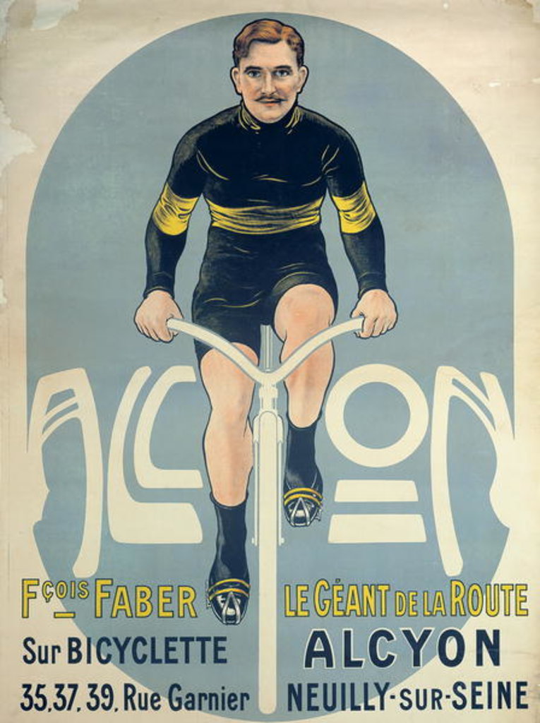 Detail of Poster depicting Francois Faber on his Alcyon bicycle by French School