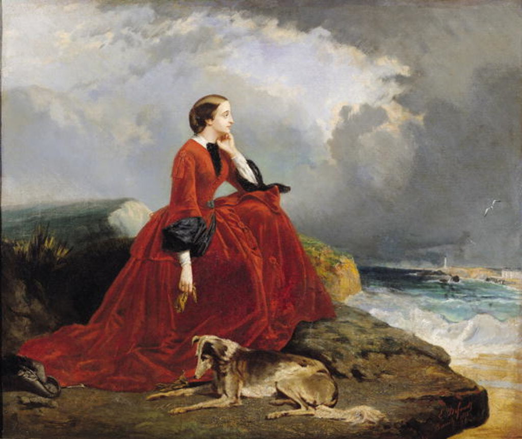 Detail of Empress Eugenie in Biarritz, 1858 by E. Defonds