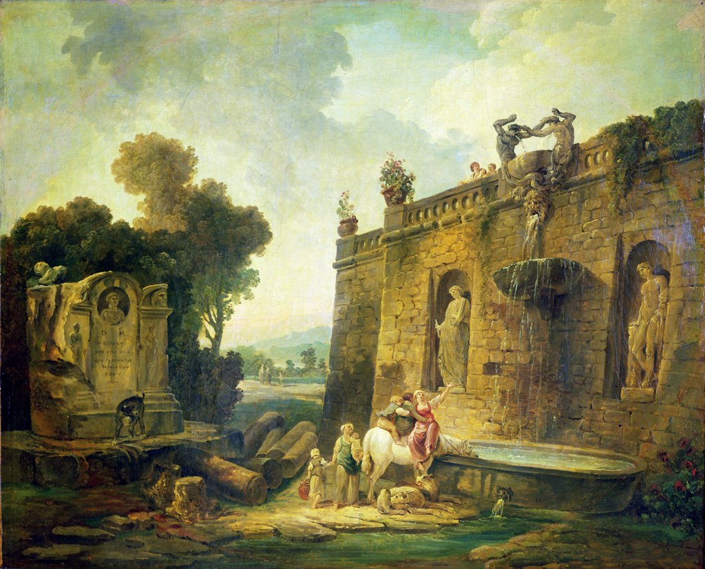 Detail of The Watering Place by Hubert Robert