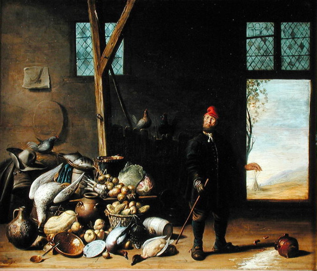 Detail of Peasant in an Interior or, Kitchen with a Still Life by Harmen van Steenwyck